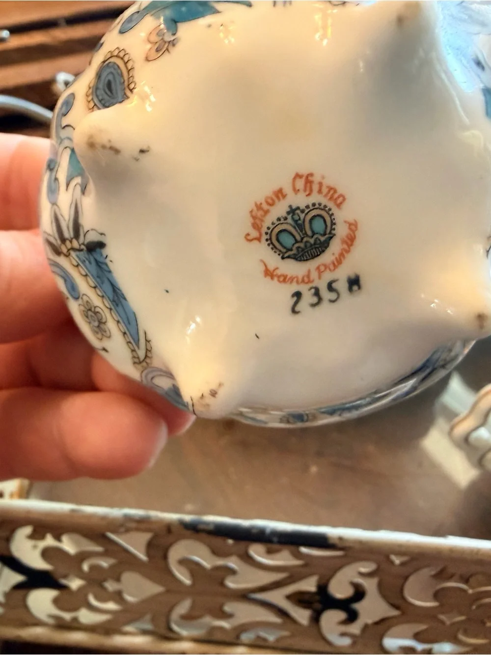 Lefton China Blue and Gold Porcelain Tea Set - Ashtray - Floral Paisley Pattern